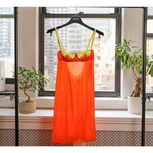 Dolce & Gabbana Orange and Lime Vintage Silk Lace Short Dress IT40